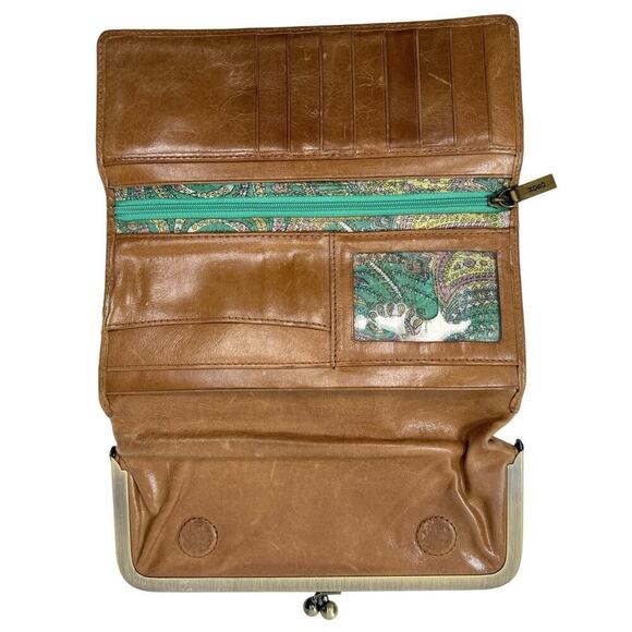 HOBO Rachel Continental Wallet Kiss Clasp Gold Hardware Tan Leather - Picture 5 of 13